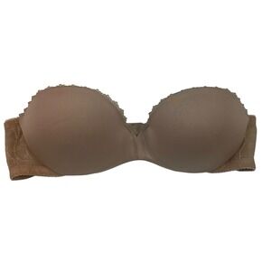 Lily of France Strapless Bra 32A Nude Beige Padded Underwire Lace